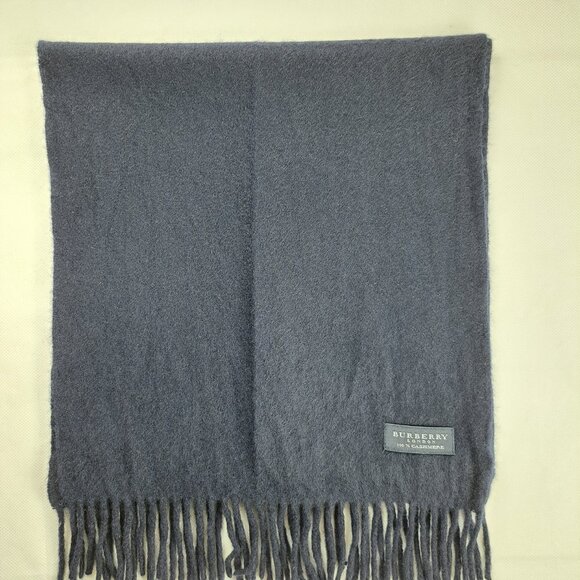 BURBERRY London Solid Plaid Knit 100% Cashmere Logo Charcoal Gray Scarf - Picture 6 of 8